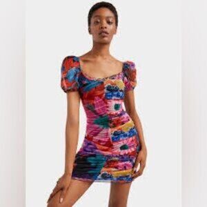 Desigual Marcella floral print ruched puff sleeve mini dress